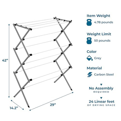 Honey-Can-Do 6-Tier Collapsible Steel Clothes Drying Rack, 24 ft, White - color: White / Siver, size: 29" W