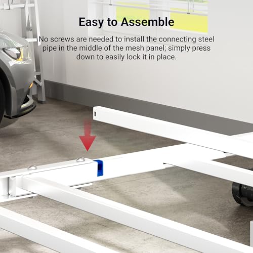 FLEXIMOUNTS 4x8 Overhead Garage Ceiling Storage Rack with 6 Hooks, White | 750lbs Capacity, 22.6"–39.4" Adjustable Dropdown, Heavy-Duty Metal Ceiling Racks, Storage Organization System, Lite Series - color: White