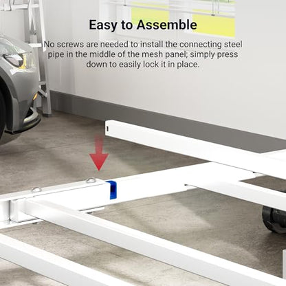 FLEXIMOUNTS 4x8 Overhead Garage Ceiling Storage Rack with 6 Hooks, White | 750lbs Capacity, 22.6"–39.4" Adjustable Dropdown, Heavy-Duty Metal Ceiling Racks, Storage Organization System, Lite Series - color: White