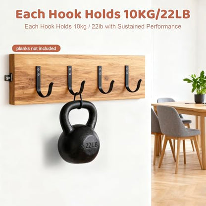 Heavy Duty Metal Wall Hooks 22LB, 4 Pcs Black Large Coat Hooks Wall Mount - color: Black