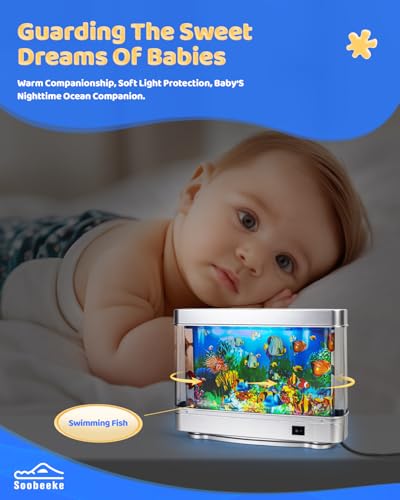Fake Fish Tank Baby Aquarium - Artificial Fish Lamp with Moving Tropical Fish - LED Sensory Aquarium Light for Bedroom and Office, Ideal for Kids and Adults - Relaxing Night Light & Stress Reliever