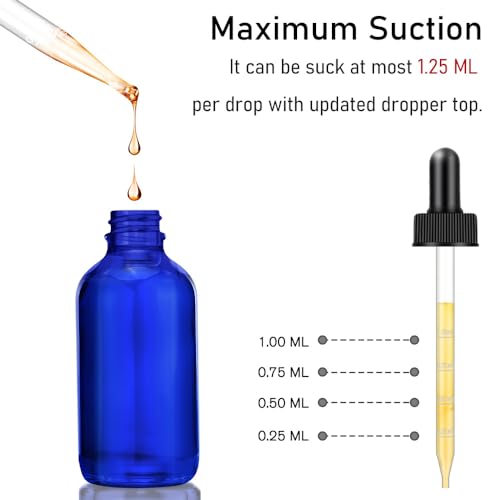 Dropper Bottles, 4oz Blue Bottle with Dropper for Essential Oils with Funnel, Labels & Pipette, 2-Pack Tincture Bottles with Dropper(Unbreakable Plastic Eye Dropper) - color: Blue