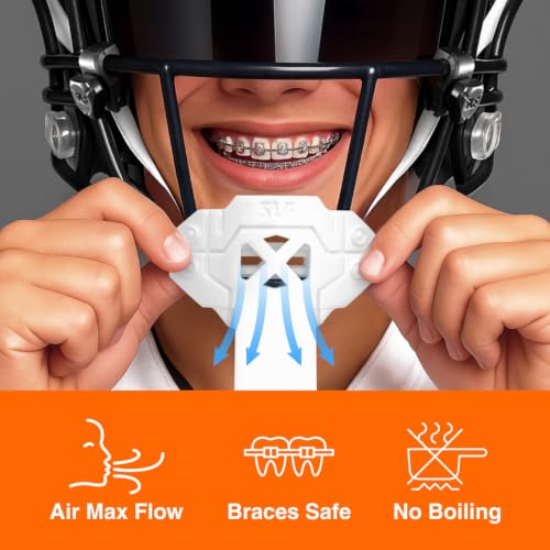 SLEEFS X White Football Mouth Guard with Helmet Strap - Lip/Teeth Protector Mouthpiece - Moldable - for Youth/Adults, Men & Women Mouth Guard, Maximum Air Flow, Lacrosse, All Sports - color: White