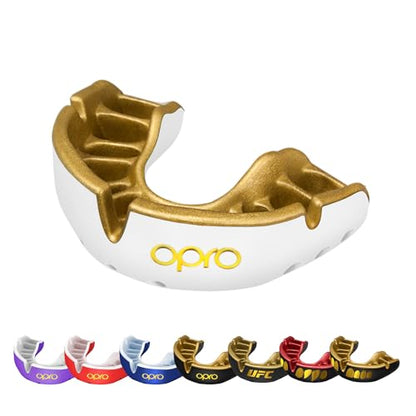 OPRO Gold Level Moldable Mouth Guard, Premium Fit (White/Gold) Adult & Kids - color: White/Gold, size: Adult (Age 10+)