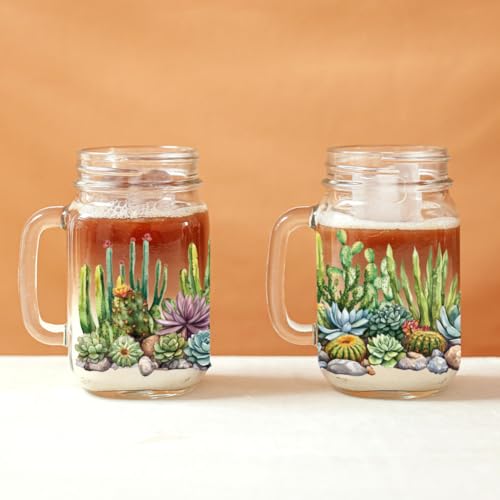UV DTF Cup Wraps Transfer Stickers Cactus Pattern, 10 Sheets Waterproof Custom Vinyl Transfer Sticker 16oz Coffee Glass Cup Tumbler Bottle Mug Decals for Men Women - style: Cactus