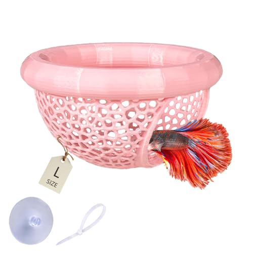 Floating Betta Hammock with Suction Cup, Shrimp Cave, Betta Fish Feeding Rings,3D Printed Aquarium Decor (Pink, Large) - color: Pink, size: Large