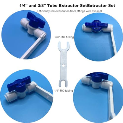 10ft 3/8" RO Water Line Kit: 3/8 Ro Tubing Quick Connect Fittings (3/8 Inch Water Line Ball Valve + Tee + Elbow + Straight) & Tube Cutter/Remover Tool for Water Purifiers & Refrigerator Systems
