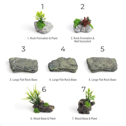 Kai Dream Miniature Fake Stone Rocks, Trees Stumps with Plants -7 Piece Decorative Landscape Ornaments for Fairy Garden Accessories, Zen Garden, Diorama