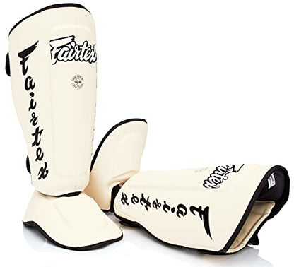 Fairtex SP7 Lightweight Shin Guards, Detachable Syntek Leather Shin Pads - color: White, size: Medium