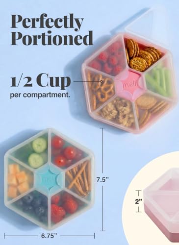 melii Hexagonal Snackle Box | 6 Compartment Snack Container with Individual Snap-Lock Lids, Easy-Grip Design for Kids & Adults, Portion-Control Food Storage for Lunch, Travel & On-the-Go (Pink)