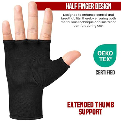 RDX Boxing Hand Wraps Inner Gloves Men Women, Half Finger Elasticated Bandages, Under Mitts Fist Protection, Muay Thai, Kickboxing, MMA, Martial Arts Speed Bag Punching Training - color: Full Black, size: Large