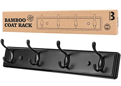 Badiano Heavy Duty Wooden Coat Rack, Wall-Mounted Organizer, 19 Inch, Black - color: Black, size: 4 Hooks
