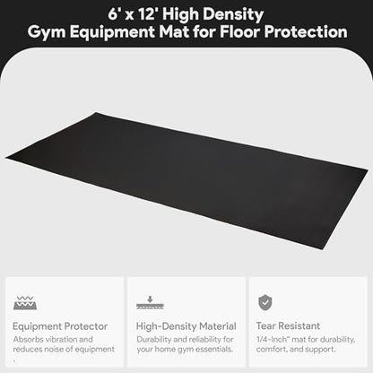 Fitvids High Density 1/4-Inch Thick Gym Equipment Mat, Non-Slip Floor Protection for Heavy Exercise, Treadmill and Bike Mat in Multiple Sizes - size: 144"L x 72"W x 0.3"Th