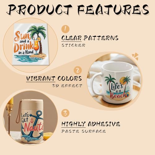 24PCS Summer UV DTF Cup Wrap UV DTF Cup Wraps Suitable for Mugs,Glasses,Notebooks,Computers,Tables and Chairs,etc.High Viscosity UV DTF Transfer Paper - style: Summer