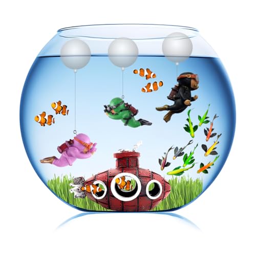 4 Pcs Fun and Vibrant Fish Tank Decorations - Cute Floating Diver and Retro Submarine Set - Perfect Aquarium Accessories for Betta Fish and Floating Aquarium Decor (Style-01) - color: Style-01
