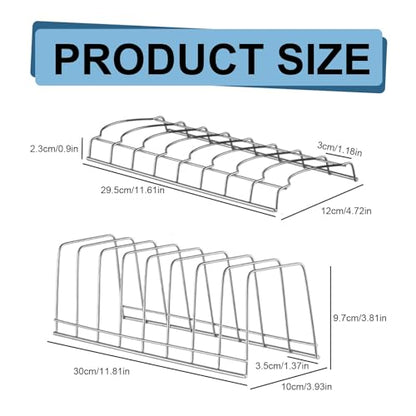 Pot Lid Organizer, 8-Tier Rack Holder, Stainless Steel with Nickel Finish, for Bakeware Dish Plate, Cutting Boards, Pots & Pans, Serving Trays, Reusable Containers in Cabinet Pantry (Long style) - color: Long style