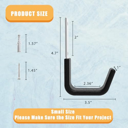 Heavy Duty Garage Utility Hooks, Wall Mount Ladder Hangers, 2S | Large J-shaped hangers for bicycles, hoses and tools; zinc-coated steel, PVC padding, 50 lb capacity, indoor/outdoor use. - size: 2 Small