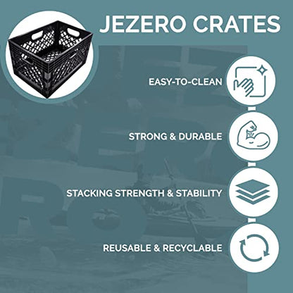JEZERO 24 Quart 2-Pack Heavy Duty Plastic Crate | Stackable Multi-Purpose Storage Bin for Garage, Home, Office, Groceries, Outdoor, Camping & Kayaking | Black Utility Tote, 19" x 13" x 11" - style: 2-pack