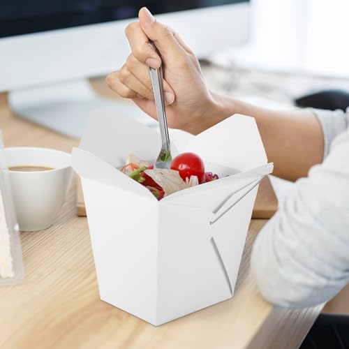 50 Pack 32oz Chinese Take Out Food Boxes with Metal Wire Handle & Labels, Party Favor Boxes Paper Take Out Food Containers For Hot Or Cold Food