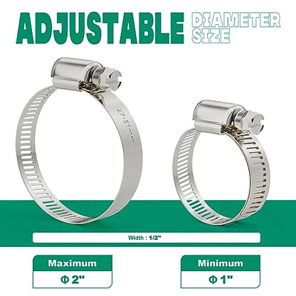 10PCS Hose Clamps Stainless Steel Adjustable 1"–2"(27-51mm) Worm Gear Hose Clamp, Heavy Duty Metal Small Hose Clamps for Automotive, Pipe, Radiator Plumbing, Fuel Line - size: 1"-2"(27-51mm)