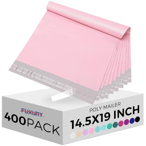 Fuxury 400 Pcs Poly Mailers 14.5x19 Inch, Bulk Shipping Bags for Clothing, Strong Adhesive Shipping Envelopes for Small Business Suppliers,Waterproof Mailers Poly Bags Mailing Envelopes Light Pink - color: Light Pink, size: 14.5x19" 400pcs