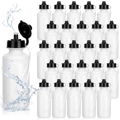 Zubebe 36 Pcs Sports Water Bottles Squeeze Bulk 21 oz | Reusable Plastic Water Bottles with Carry Strap, Back to School Supplies Summer Team Gifts for Students Travel Hiking Cycling - color: White