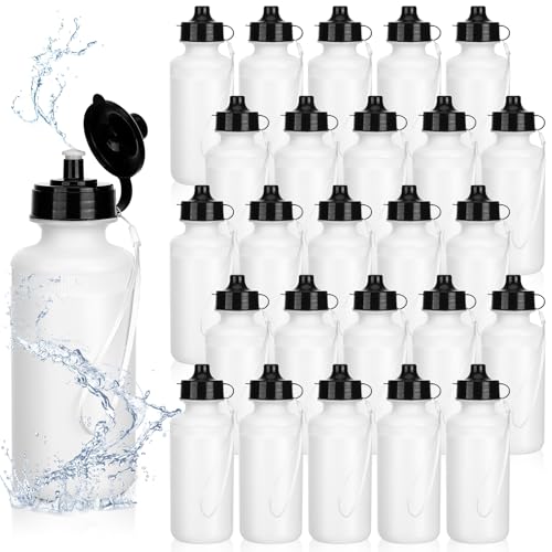 Zubebe 36 Pcs Sports Water Bottles Squeeze Bulk 21 oz | Reusable Plastic Water Bottles with Carry Strap, Back to School Supplies Summer Team Gifts for Students Travel Hiking Cycling - color: White
