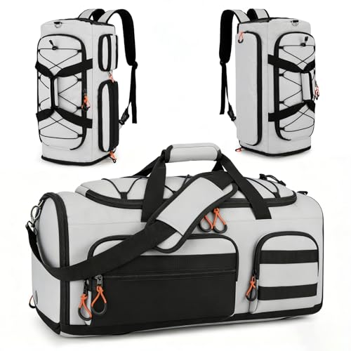 Searock 45L Gym Bag for Men, 3-In-1 Duffle Bag Backpack for Travel - color: White