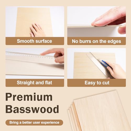 55 Pack Basswood Sheets for Crafts,12"x12"x1/12 2mm Thick Plywood Sheets with Smooth Surfaces-Unfinished Squares Wood Boards for Laser Cutting, Wood Burning, Architectural Models, Staining - size: 55 Pack -12X12X1/12 Inch