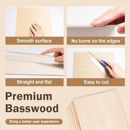 55 Pack Basswood Sheets for Crafts,12"x12"x1/12 2mm Thick Plywood Sheets with Smooth Surfaces-Unfinished Squares Wood Boards for Laser Cutting, Wood Burning, Architectural Models, Staining - size: 55 Pack -12X12X1/12 Inch