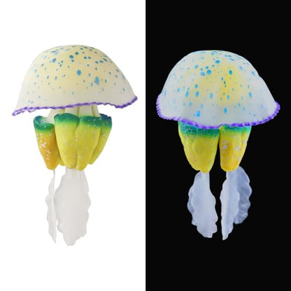 WishLotus Aquarium Jellyfish Decoration, Soft Silicone Glowing Aquarium Decorations Fluorescent Jellyfish with Suction Cup New Upgraded Simulation Aquarium Decor for Various Fish Tank (C 1, Blue)