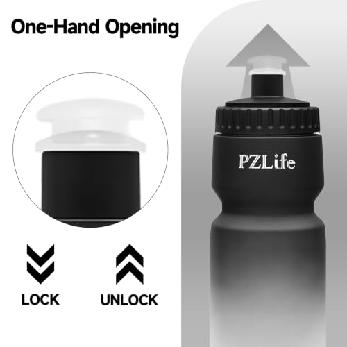 24oz Bike Water Bottle, Cycling Squeeze Water Bottle Leak Proof BPA Free | with Capacity Scale w/Pull Top Lid, Reusable, for Bicycle,Gym, School - color: y-Black+Black