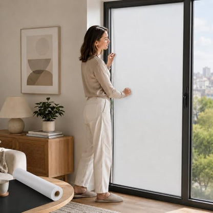 Window Darkening Film Static Cling Window Film Non Adhesive Frosted Glass Film Sun Blocking Room Privacy Window Tint for Home Office Bathroom - color: White