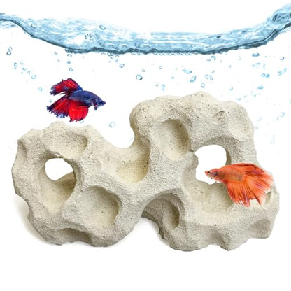 Small Aquarium Cave Ceramic Betta Fish Hideout Fish Tank Decoration Realistic Betta Habitat Shelter for Cichlid Crayfish Shrimp Hiding Resting (3.94" x 1.57" x 2.36")