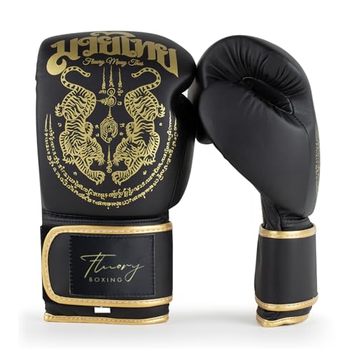 Boxing Gloves, Symmetrical Design with Two Tigers, Training Gloves - color: Black, size: 10-oz