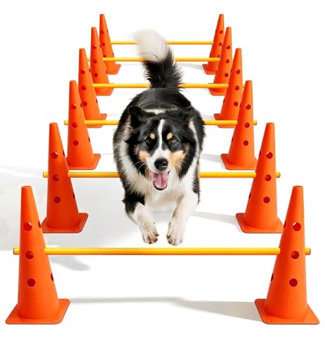 Dog Agility Course Backyard Set, Dog Agility Hurdle Cone Set | Adjustable Crossbar for Rehabilitation & Beginners, Dog Agility Equipment for Dog Obstacle Course - 18 Inch Orange - color: Orange, size: 18 IN