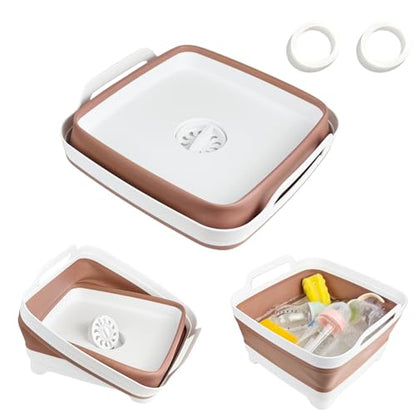 Collapsible Wash Basin for Baby Bottles - 2.4 Gallons Portable Wash Bin for RV Camping Sink, Space-Saving Dish Tub (Mocha) - color: Mocha