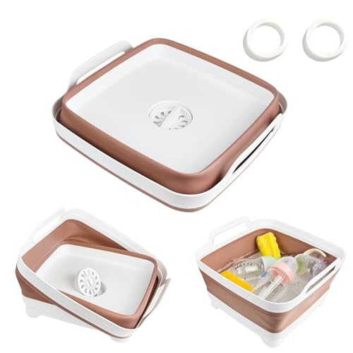 Collapsible Wash Basin for Baby Bottles - 2.4 Gallons Portable Wash Bin for RV Camping Sink, Space-Saving Dish Tub (Mocha) - color: Mocha