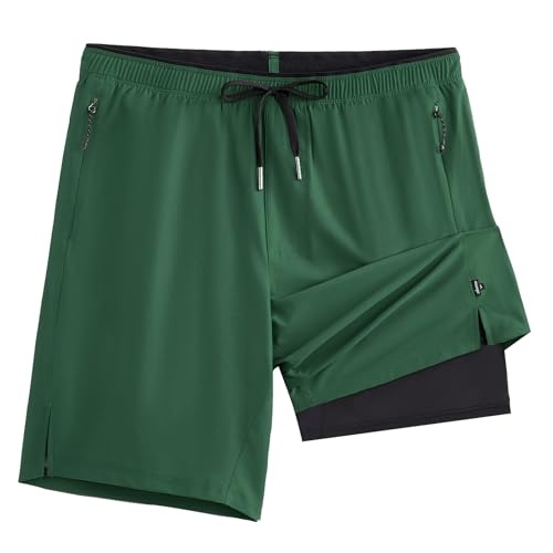 maamgic Mens Swim Trunks 9 Inch Compression Liner Quick Dry Board Shorts - color: Army Green, size: X-Large