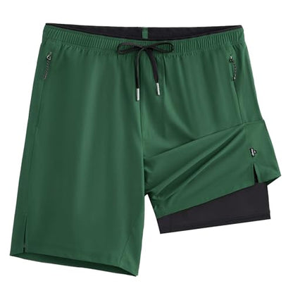 maamgic Mens Swim Trunks 9 Inch Compression Liner Quick Dry Board Shorts - color: Army Green, size: X-Large