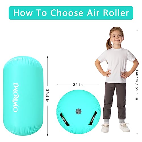 Inflatable Gymnastics Air Mat Tumble Track with Gymnastics Air Barrel - Inflatable Air Spot Tumbler Backbend Trainer Air Roller Tumbling Mat with Electric Pump - color: Green, size: 24 * 31.5in