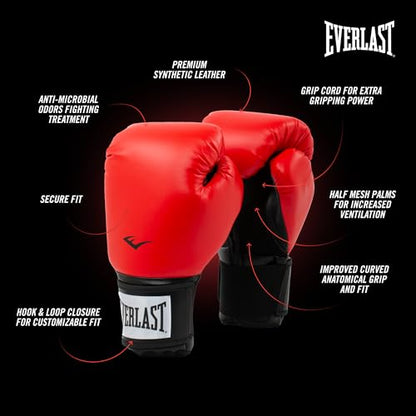 Everlast Prostyle 2 Boxing Gloves, Entry Level Training Gloves for Men and Women, Secure Fit Hook and Loop Closure & Ventilation, Heavy Bag & Speedbag Training - color: Red, size: 12 oz
