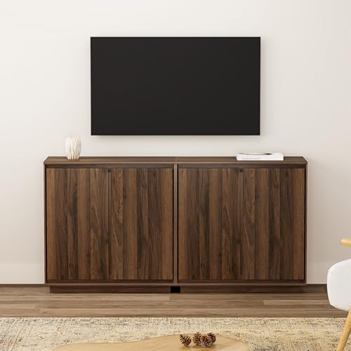 Buffet Storage Cabinet Set of 3, Sideboard Accent Cabinet with Adjustable Shelves and Handless Design, Credenza, Console Table for Living Room, Brown