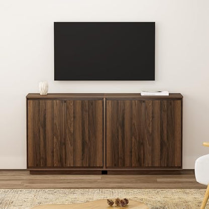 Buffet Storage Cabinet Set of 3, Sideboard Accent Cabinet with Adjustable Shelves and Handless Design, Credenza, Console Table for Living Room, Brown
