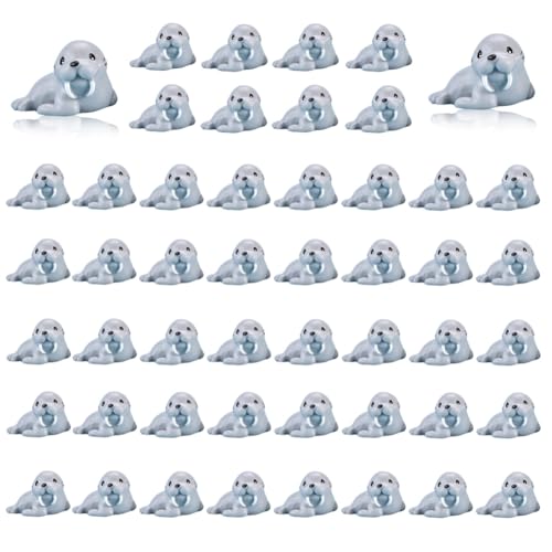 50PCS Mini Ocean Animals Figurines Ornaments Resin Sea Animal Tiny Resin Figurines for Fish Tank Decorations Birthday Party Favor Garden Accessories Gift (Walrus) - color: Walrus