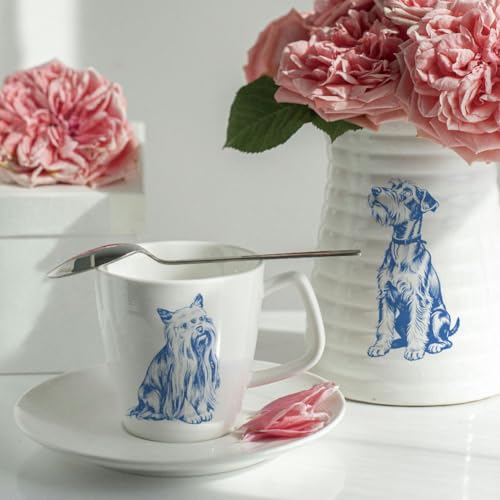 SUPERDANT 5 Sheets Blue Dog Underglaze Transfer Paper Pottery Waterslide Decals Ceramic Underglaze Sheets for Cups Vases Plates Trimmable Pet Decals - style: Different Types Dogs