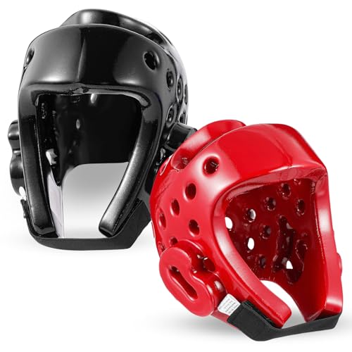 2 Pcs Taekwondo Karate Headgear MMA Martial Arts Helmet Soft Head Guard Protection Sparring Gear Helmet Boxing for Men Women Thai Kickboxing Grappling Muay Taekwondo - color: Red and Black, size: Medium