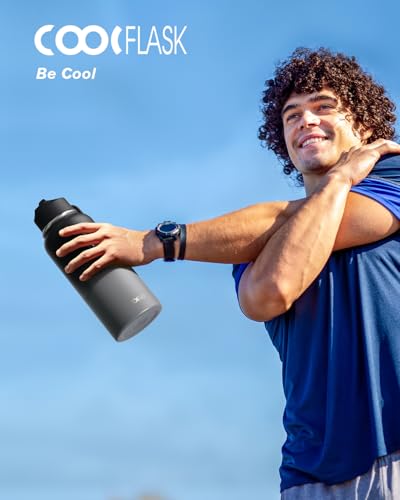 Coolflask 32 oz Water Bottle Insulated with Straw & 3 Leakproof Lids - color: Piano Night, size: 32 Ounces