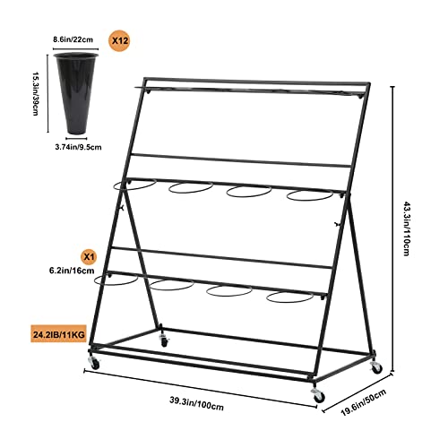 Flower Display Stand with 12 Buckets, 3 Layers Shelf Display Holder for Cut Flowers - style: Round Black
