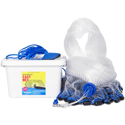 1.3 lbs/ft Fishing Cast Net with Eco-Friendly Lead Weights, 3/8inch Mesh Size, Throw Nets for Freshwater & Saltwater, 4/6/8/10/12 Ft Radius Casting Net - ProCast Series - size: 12 ft radius